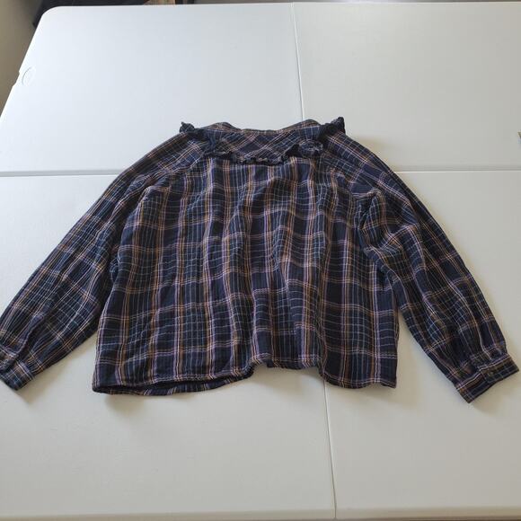 FatFace Shirt Womens 2XL Navy Blue Plaid Long Sleeve Button Front Whimsigoth - Picture 2 of 8